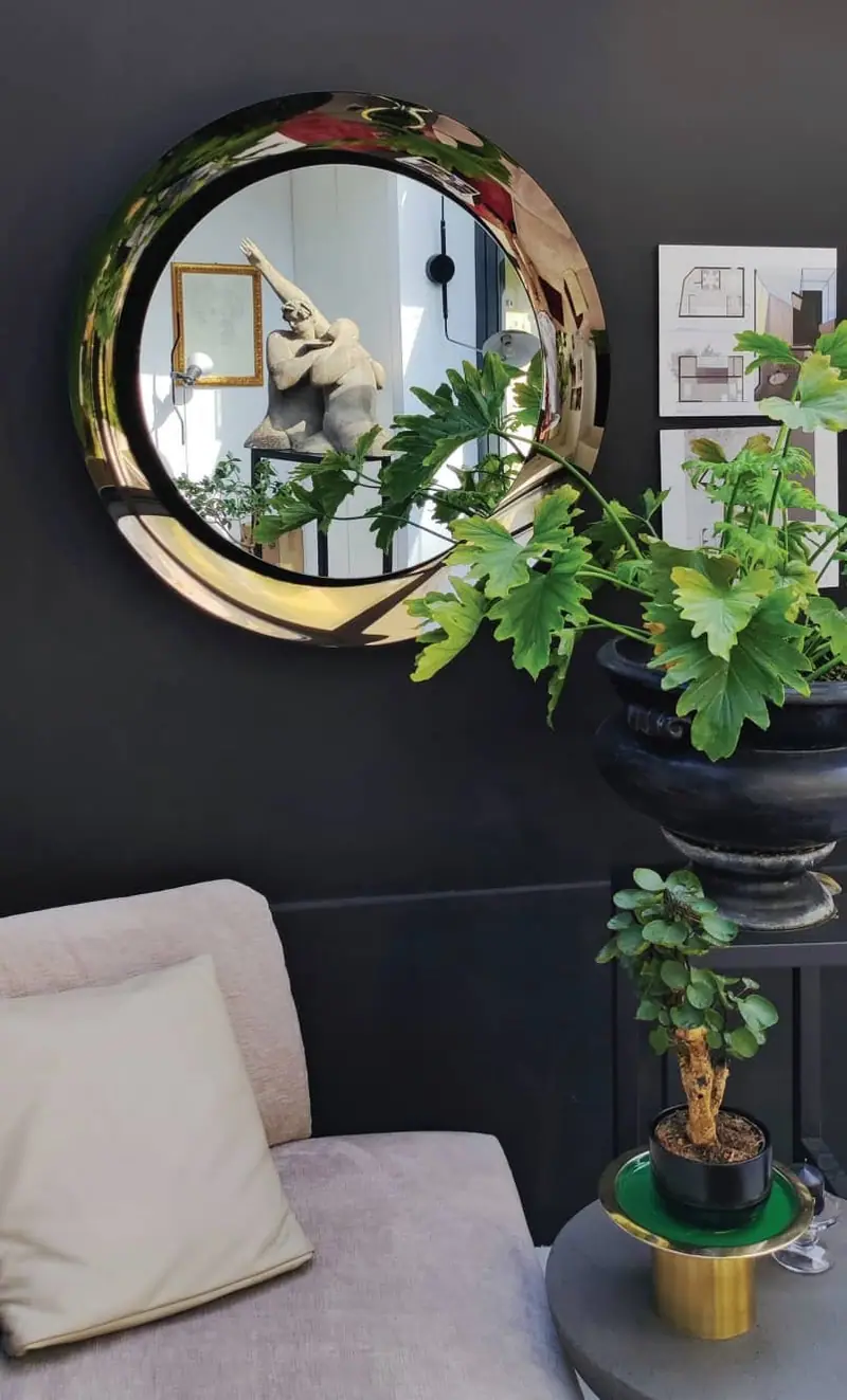 Cosmo – Round curved-glass mirror, Bronze, smoked centre, interior