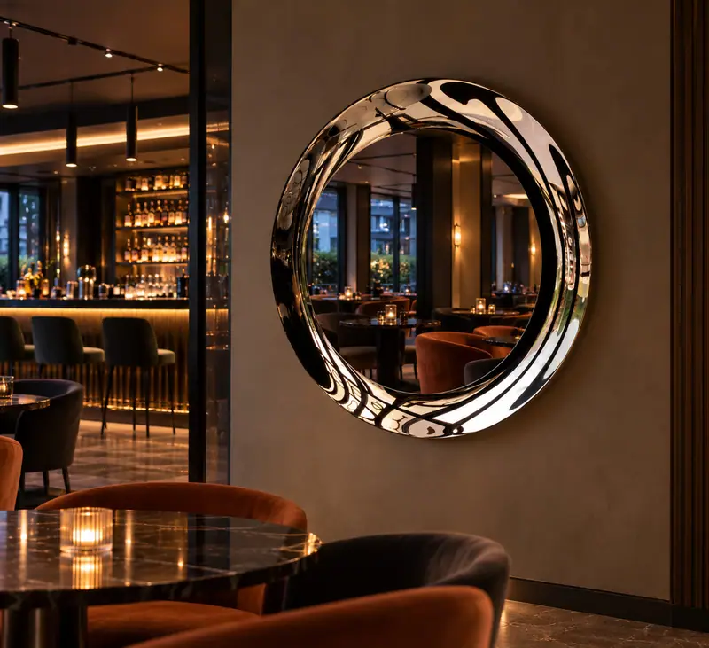 Cosmo – Round curved-glass mirror, Bronze, smoked centre, interior