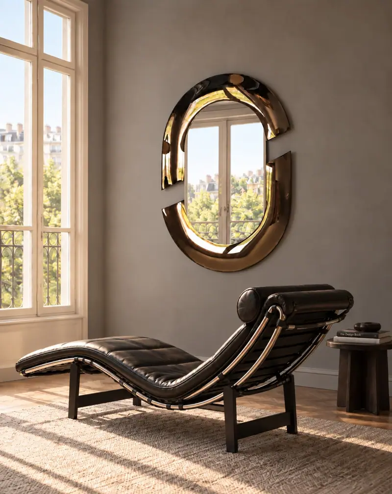 Cut – Designer oval mirror in bronze glass, Bronze, interior
