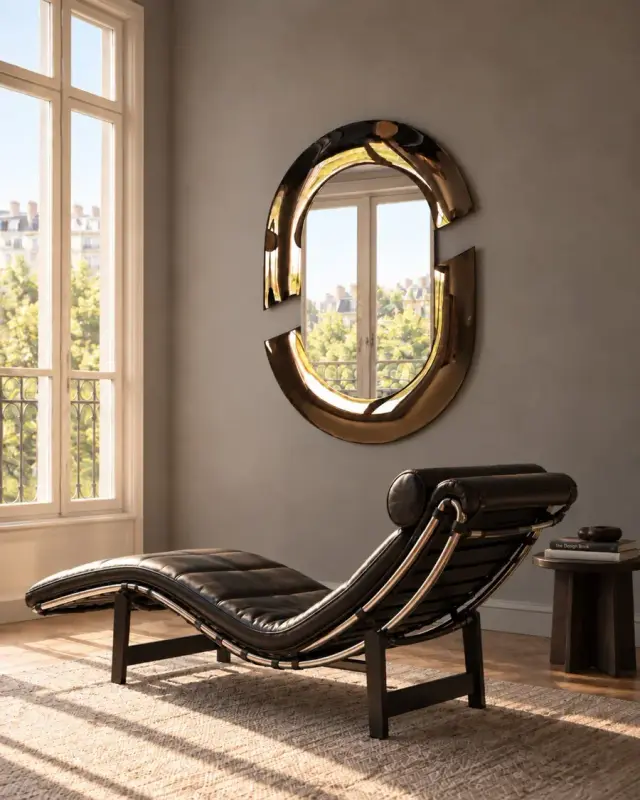 Cut – Designer oval mirror in bronze glass, Bronze, interior