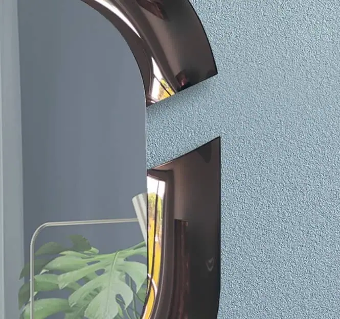 Cut – Designer oval mirror in bronze glass, Bronze, detail