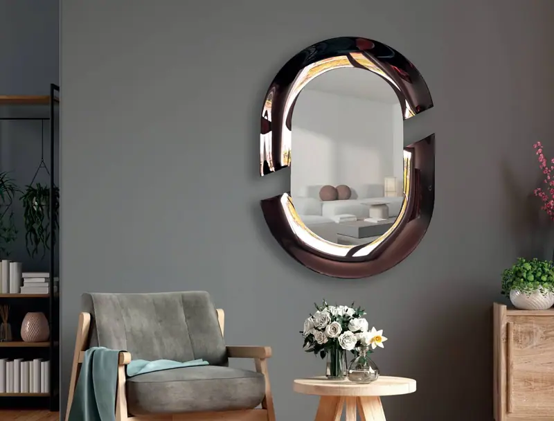 Cut – Designer oval mirror in bronze glass, Bronze, interior