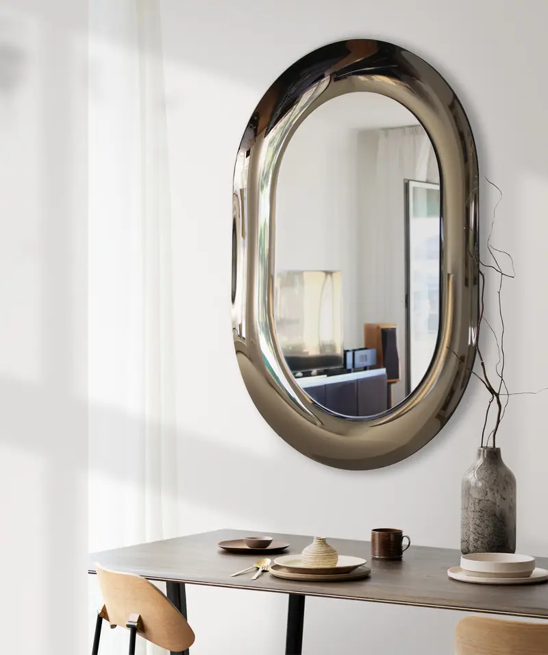 Ellisse – Oval curved-glass mirror, Bronze, interior
