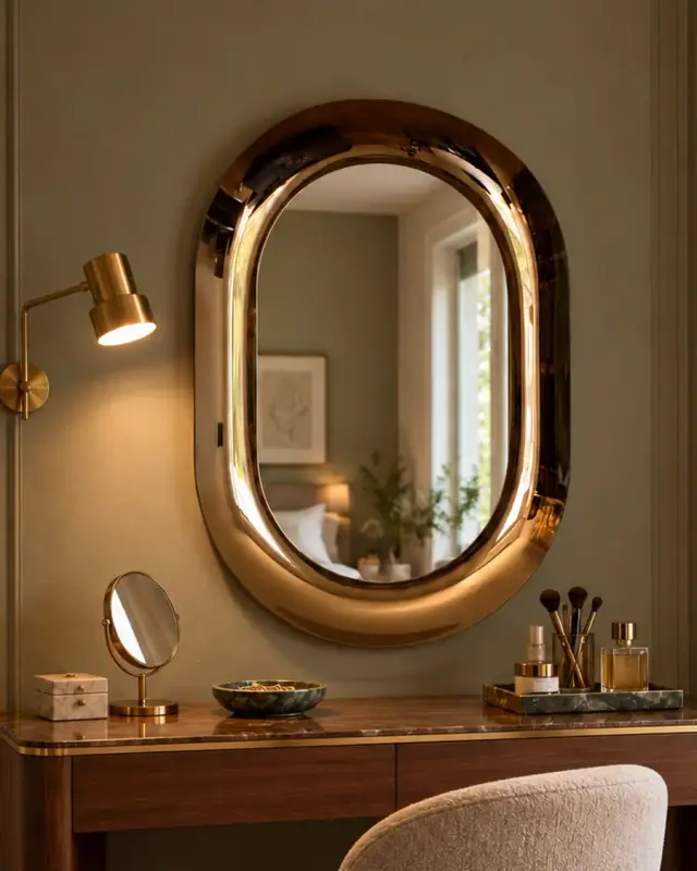 Ellisse – Oval curved-glass mirror, Bronze, interior