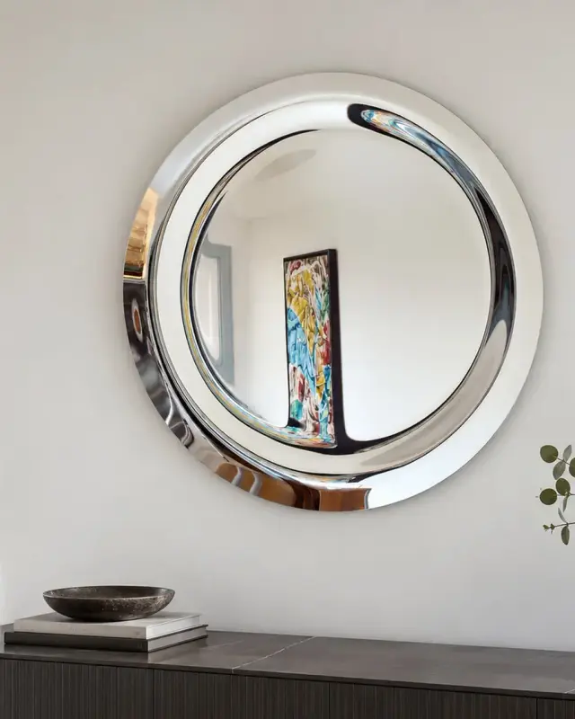 Goccia – Round single-sheet mirror with LED, Silver, interior