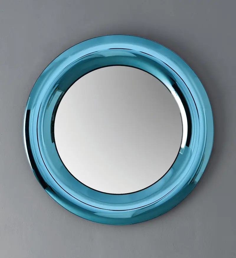Kind of Blue – Coloured round curved-glass mirror, Blue