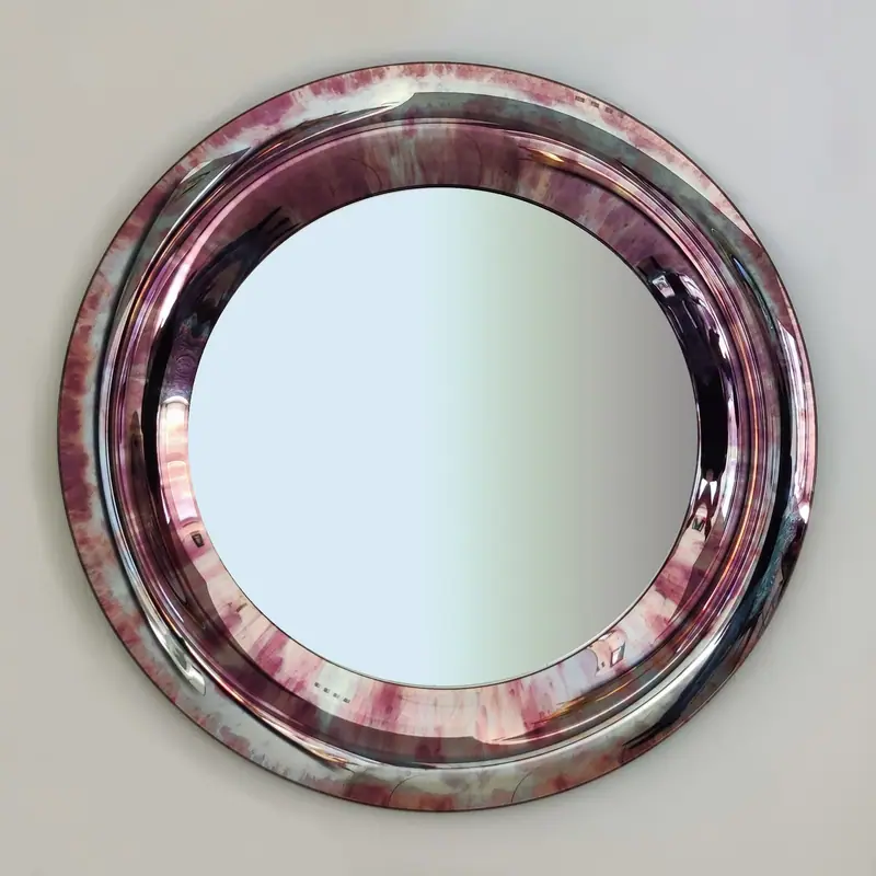 Kind of Blue – Coloured round curved-glass mirror, Cherry