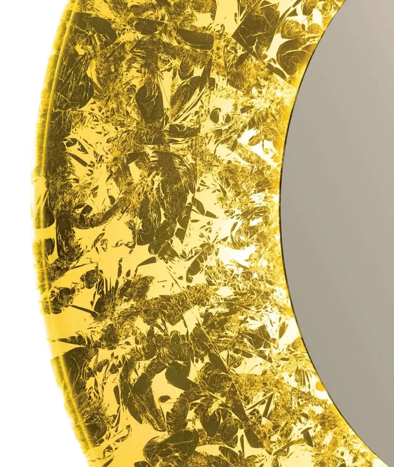 Luna – Specchio rotondo in foglia oro con LED, Foglia oro su bianco, dettaglio