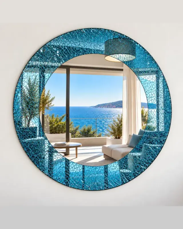 Marina – Round blue mirror with LED, Blue, interior