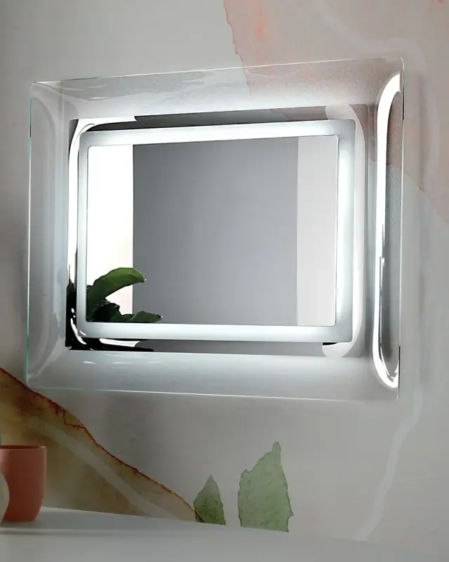 Nettuno – LED mirror with transparent glass frame, Transparent frame, interior