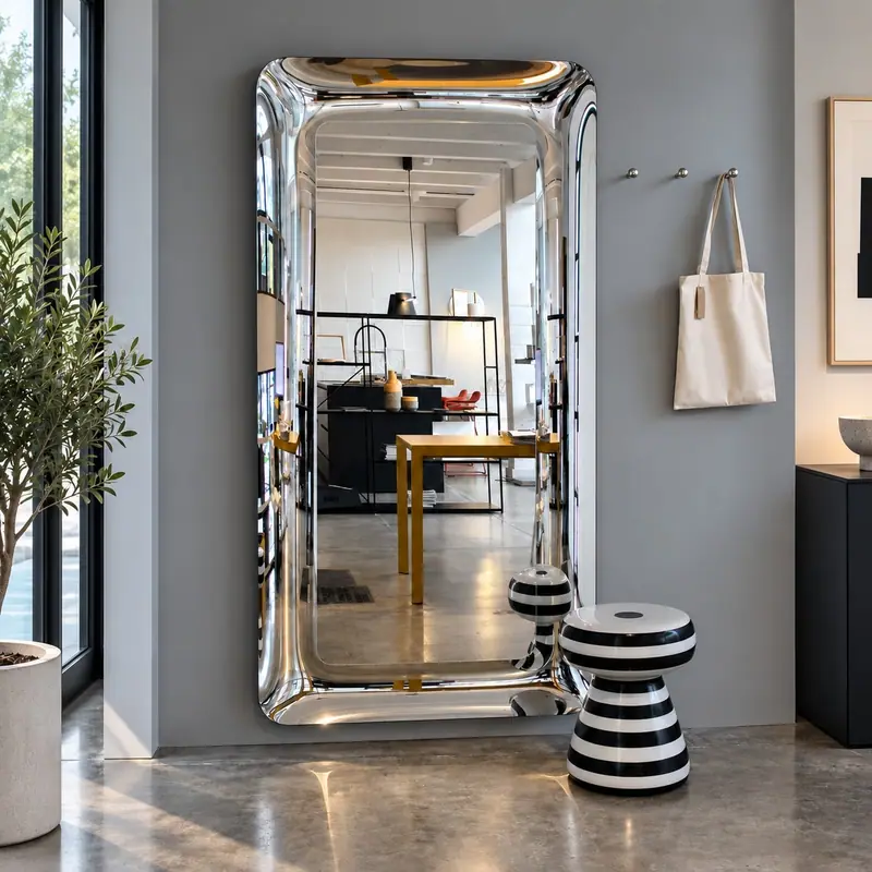 Piscina – Rectangular curved-glass mirror, Silver, interior
