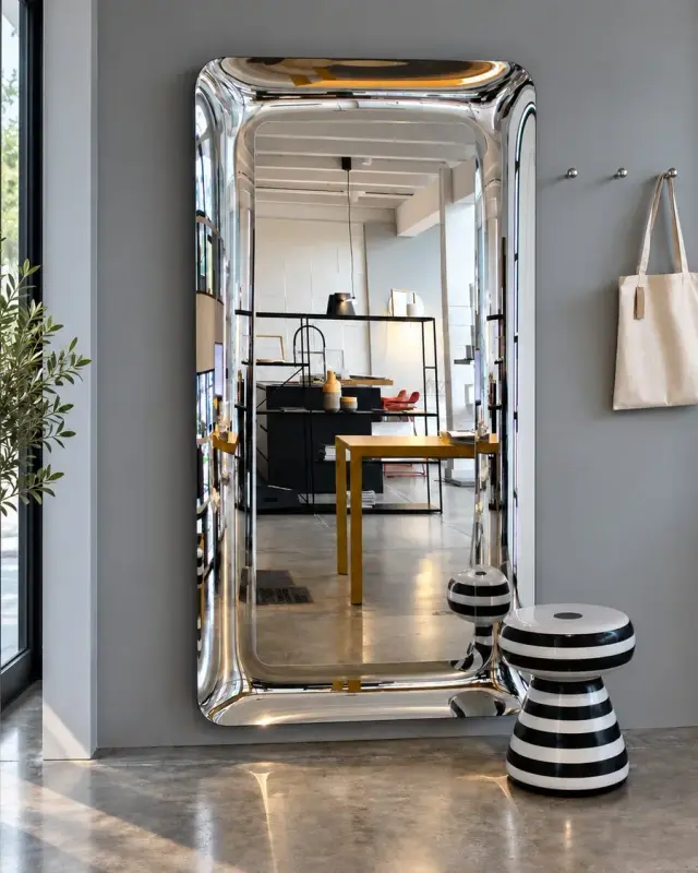 Piscina – Rectangular curved-glass mirror, Silver, interior