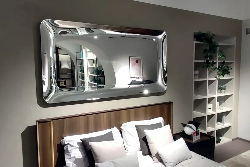 Piscina – Rectangular curved-glass mirror, Silver, interior