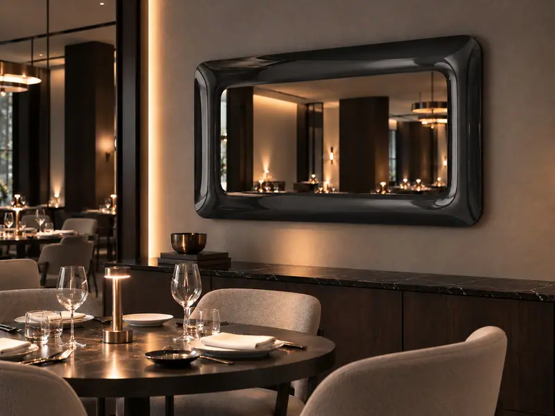 Piscina – Rectangular curved-glass mirror, Anthracite black, interior
