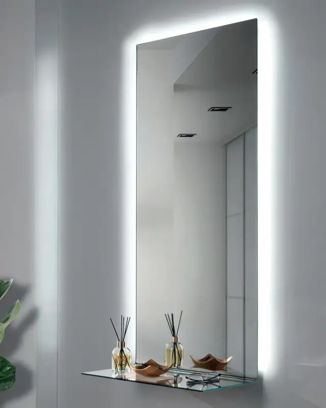 Skema – Single-sheet mirror with shelf and LED, Silver, interior