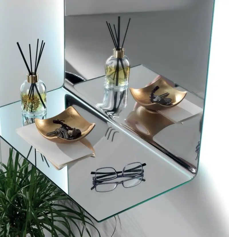 Skema – Single-sheet mirror with shelf and LED, Silver, detail