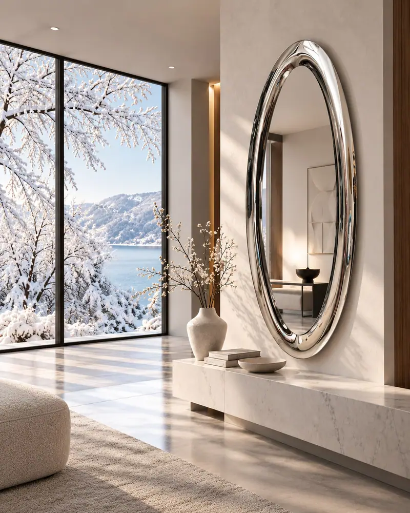 Snow White – Large oval curved-glass mirror, Silver, interior