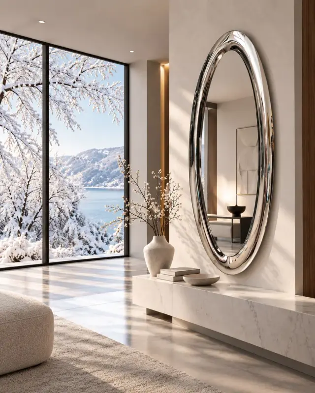 Snow White – Large oval curved-glass mirror, Silver, interior